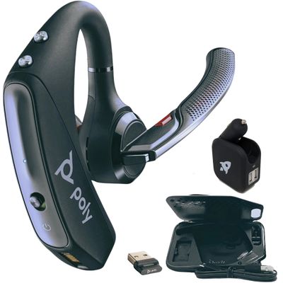 Plantronics Poly Voyager 5200 UC Bluetooth Headset Bundle - for Smartphones, PC, MAC Using RingCentral Software or App, Global Teck w/Wall Charger 206110-101