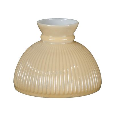 B&P Lamp American Made Opal Glass Rib Student Shade, Buff Nu-Gold Background, 10 Inch Fitter, Hand Blown Milk Glass, Plain Top, 6-1/8 Inch Height