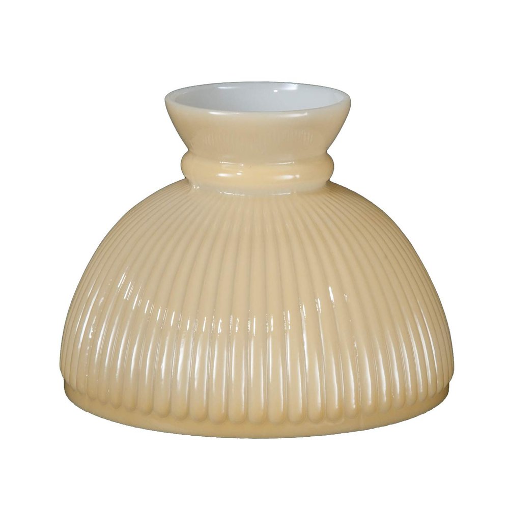 B&P Lamp American Made Opal Glass Rib Student Shade, Buff Nu-Gold Background, 10 Inch Fitter, Hand Blown Milk Glass, Plain Top, 6-1/8 Inch Height