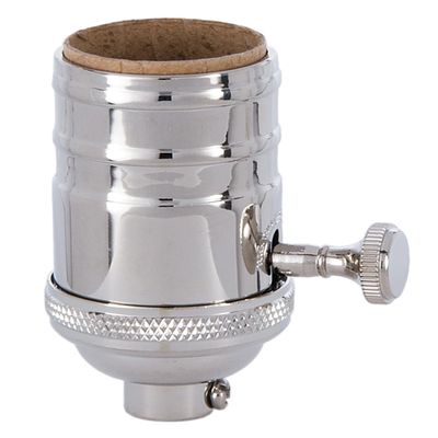 B&P Lamp Heavy Turned Brass Socket with Brass Knob, Nickel Plated Finish, 3-Way Function, No Uno Thread