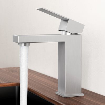 KES Single Handle Bathroom Sink Faucet, Brushed Nickel, Modern Single Hole