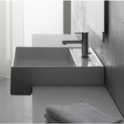 Scarabeo 8031/D-One Hole Teorema Square Ceramic Semi Recessed Sink, White