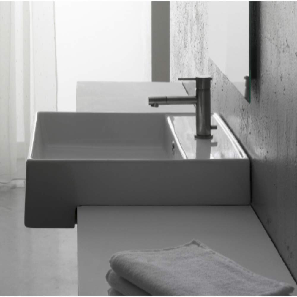 Scarabeo 8031/D-One Hole Teorema Square Ceramic Semi Recessed Sink, White