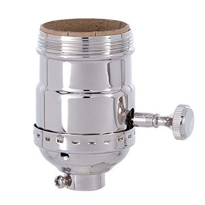 B&P Lamp Brass Turn Knob Early Electric Style Lamp Socket, Nickel Plated Finish, 3-Way Function, Uno Thread Shell