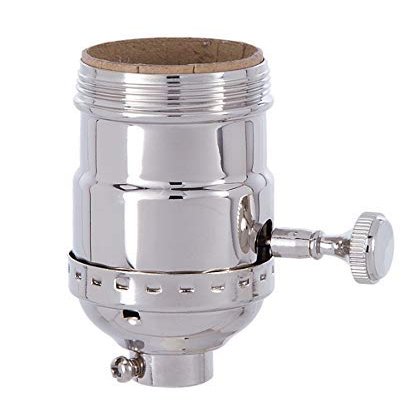 B&P Lamp Brass Turn Knob Early Electric Style Lamp Socket, Nickel Plated Finish, 3-Way Function, Uno Thread Shell