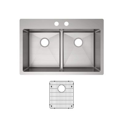 Elkay Crosstown ECTSRA33229TBG2 Equal Double Bowl Dual Mount Stainless Steel Kitchen Sink Kit with Aqua Divide