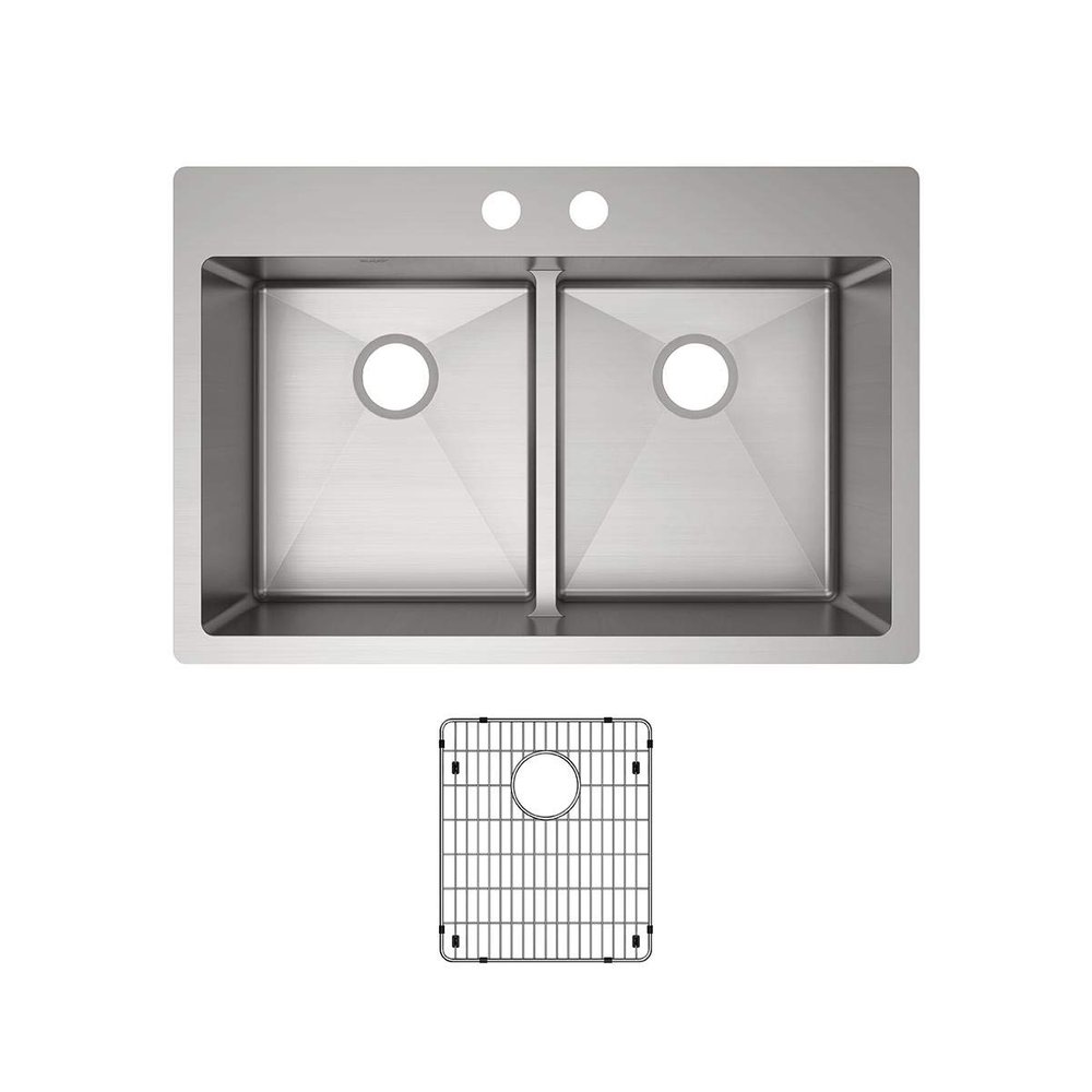 Elkay Crosstown ECTSRA33229TBG2 Equal Double Bowl Dual Mount Stainless Steel Kitchen Sink Kit with Aqua Divide