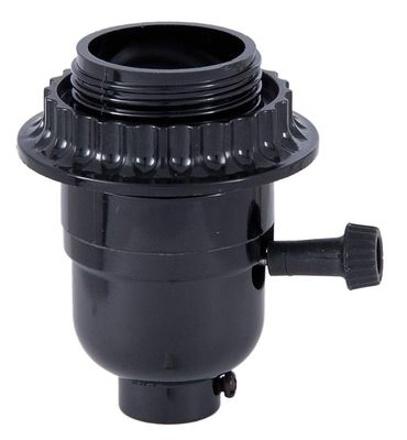 B&P Lamp Turn-Knob 3-Way Phenolic Socket, Med. Base, has Threaded Shell with Ring