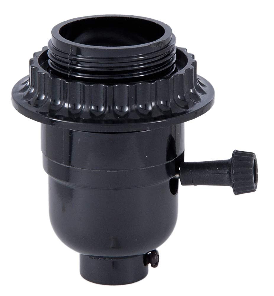 B&P Lamp Turn-Knob 3-Way Phenolic Socket, Med. Base, has Threaded Shell with Ring