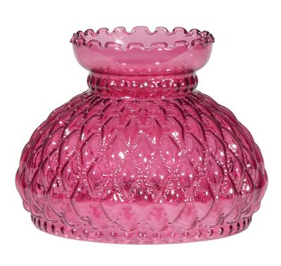 B&P Lamp 7" Diamond Quilted Pattern Cranberry Color Student Glass Shade with Crimped Top