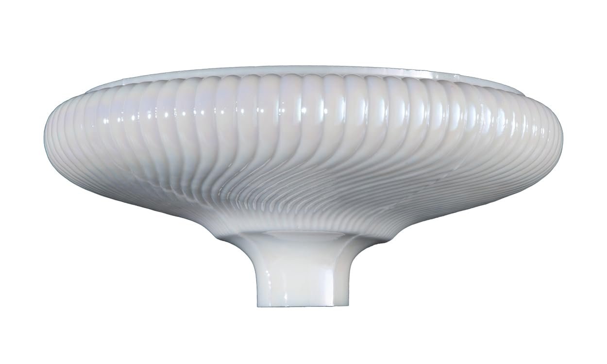 B&P Lamp American Made Opal Raised Rib Swirl Torchiere Shade with Pearl Luster, 16 Inch Bulge, 2-3/4 Inch Fitter, Hand-Blown Glass Floor Lamp Shade