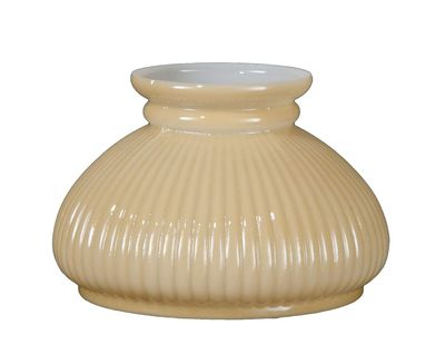 B&P Lamp American Made Opal Glass Rib Student Shade, Buff Nu-Gold Background, 7 Inch Fitter, Hand Blown Milk Glass, Plain Top, 5-3/8 Inch Height
