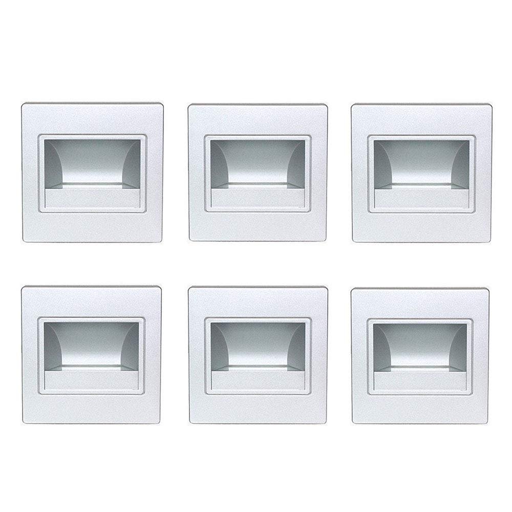 Dreamworth 6-Pack LED Corner Wall Lamp 85-265V Embedded LED Stairs Step Night Light Stair Wall Lighting for Hallway, Stairs, Closet, Bedroom and More (Cool White, Silver Body)