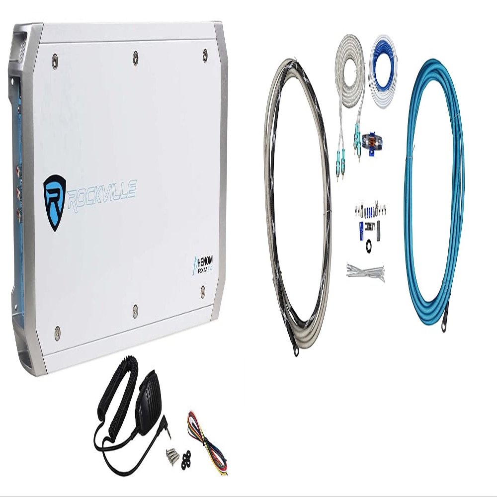 Rockville RXM-F4 4-Channel Marine Amplifier Bundle with RMWK4 V2 Wire Kit