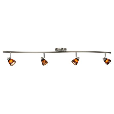 Direct-Lighting 4 Light Adjustable Track Light, Brushed Steel Finish, Brown Glass Shade, Ready to Install, Bulb Included, D268-44C-BS-BRNS