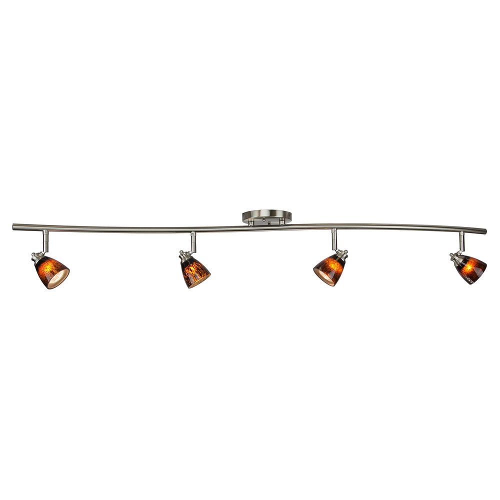 Direct-Lighting 4 Light Adjustable Track Light, Brushed Steel Finish, Brown Glass Shade, Ready to Install, Bulb Included, D268-44C-BS-BRNS