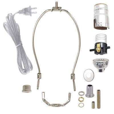 B&P Lamp Nickel Plated Finish Table Lamp Wiring Kit with a 8 Inch Harp and Push-Thru Socket