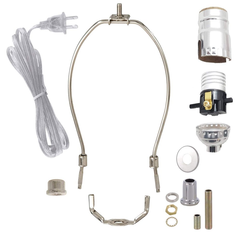 B&P Lamp Nickel Plated Finish Table Lamp Wiring Kit with a 8 Inch Harp and Push-Thru Socket