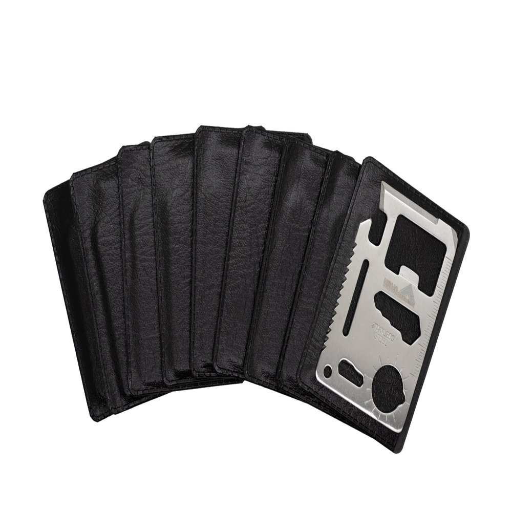 (10 Pack, Silver) Ninja Outdoorsman 11 in 1 Stainless Steel Credit Card Pocket Sized Survival Multi-Functional Gadget Tool - Great Gift or Stocking Stuffer for Camping, Hiking or Emergency