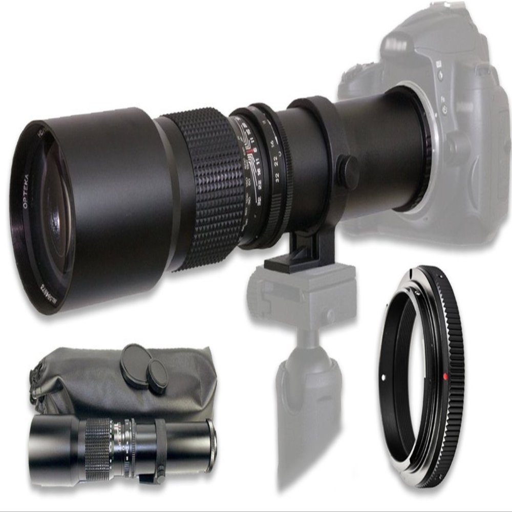 500mm f/8 Manual Telephoto Lens for Nikon D90, D500, D3000, D3100, D3200, D3300, D3400, D5000, D5100, D5200, D5300, D5500, D7000, D7100, D7200, D600, D610, D700, D750, D800, D810 DSLR Cameras - Black