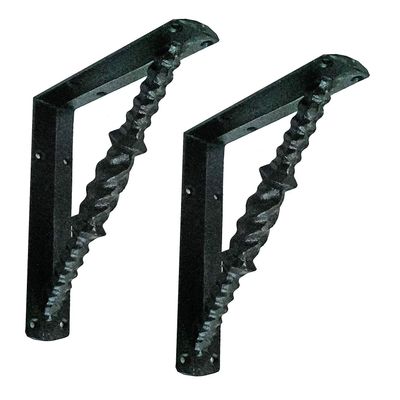 NACH Decorative Shelf Brackets, 2 Pack of 7.08 x 1.57 x 8.07 inch, Black Cast Iron Shelving Brackets - Metal Shelf Brackes for Wall- Twist Style Shelve Brackets