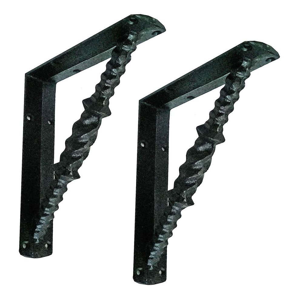 NACH Decorative Shelf Brackets, 2 Pack of 7.08 x 1.57 x 8.07 inch, Black Cast Iron Shelving Brackets - Metal Shelf Brackes for Wall- Twist Style Shelve Brackets