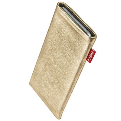 fitBAG Groove Gold Custom Tailored Sleeve for LeEco LePro 3. Fine Nappa foil Leather Pouch with Integrated Microfibre Lining for Display Cleaning