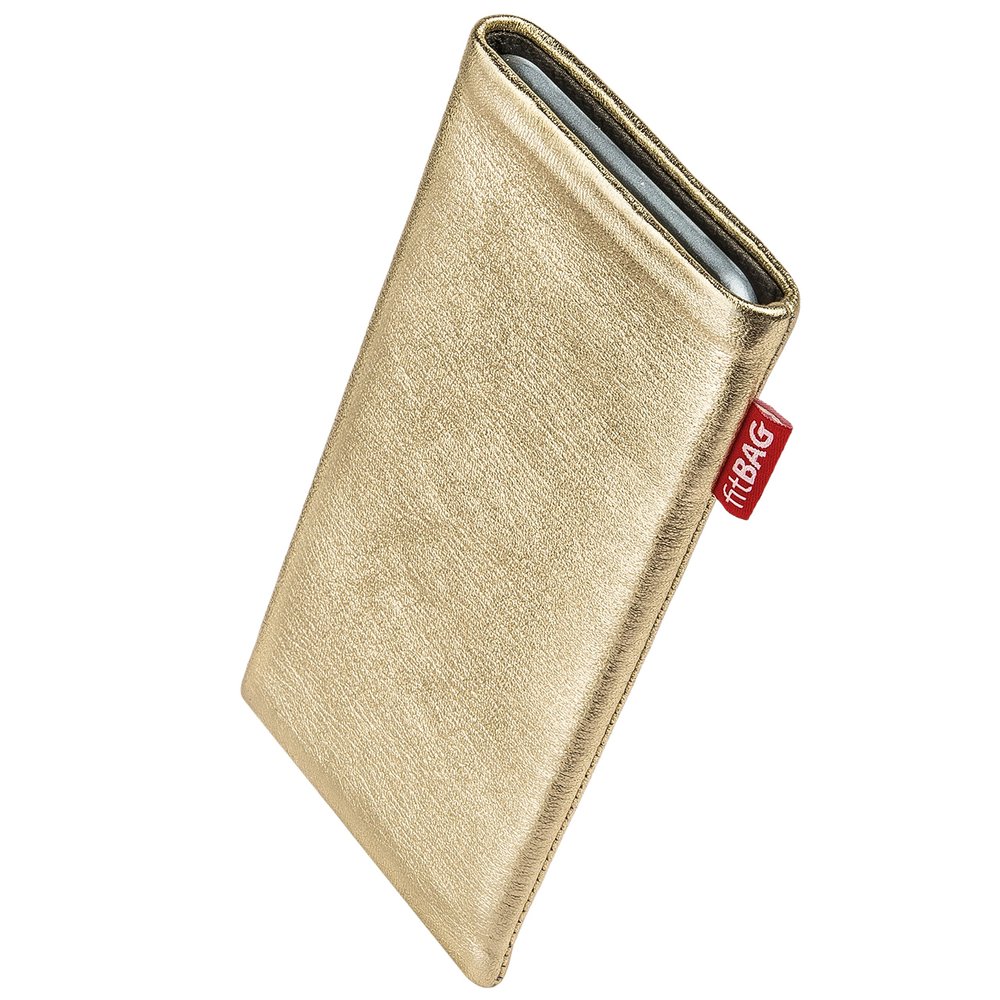 fitBAG Groove Gold Custom Tailored Sleeve for LeEco LePro 3. Fine Nappa foil Leather Pouch with Integrated Microfibre Lining for Display Cleaning