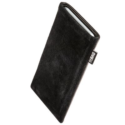 fitBAG Fusion Black/Black Custom Tailored Sleeve for LeEco LePro 3. Nappa/Suede Leather Mix Pouch with Integrated Microfibre Lining for Display Cleaning