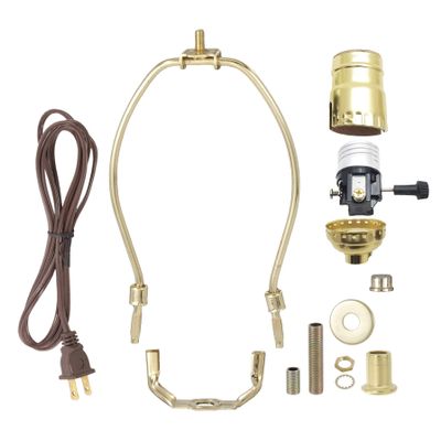 B&P Lamp Brass Plated Finish Table Lamp Wiring Kit with a 9 Inch Harp and 3-Way Socket