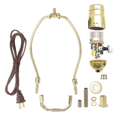B&P Lamp Brass Plated Finish Table Lamp Wiring Kit with 7 Inch Harp and Full-Range Dimmer Socket