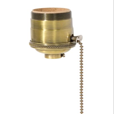 B&P Lamp Heavy Turned Brass Socket with Antique Brass Finish, On/Off Pull Chain Function, Uno Thread Shell