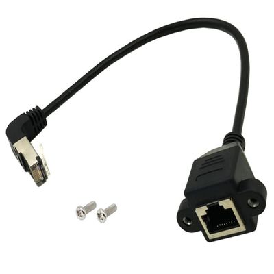 Qaoquda CAT6 Network Extension Cable,90 Degree RJ45 A Male to A Female Screw Panel Mount Extension Cable,Support Ethernet Cat 5e/Cat 6-10 inch (Upward)