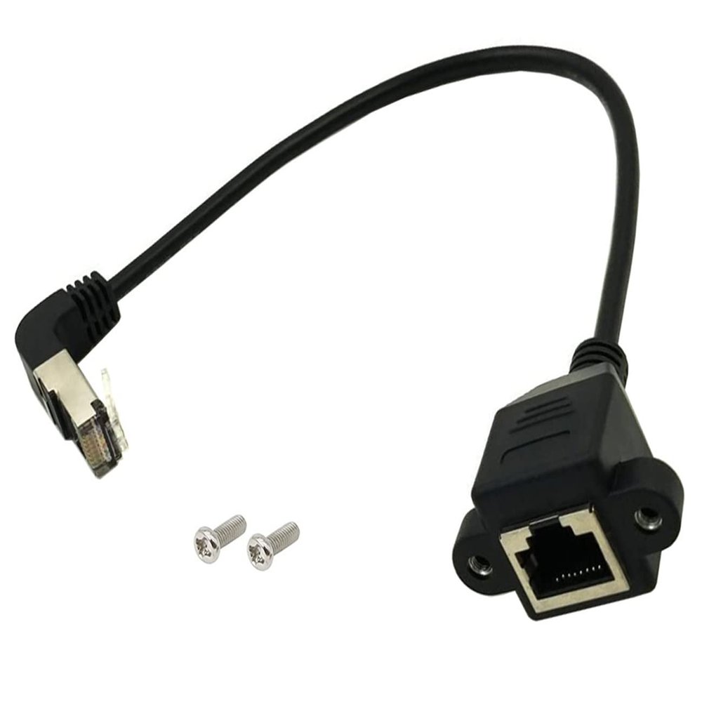 Qaoquda CAT6 Network Extension Cable,90 Degree RJ45 A Male to A Female Screw Panel Mount Extension Cable,Support Ethernet Cat 5e/Cat 6-10 inch (Upward)