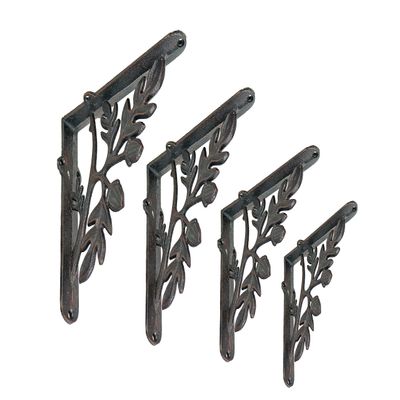 NACH Decorative Shelf Brackets, 4 Pack of 7 x 1.8 x 7 inch, Black Cast Iron Rustic Shelf Brackets - Metal Shelf Brackets for Wall - Rustic Tree Branch Shelf Bracket