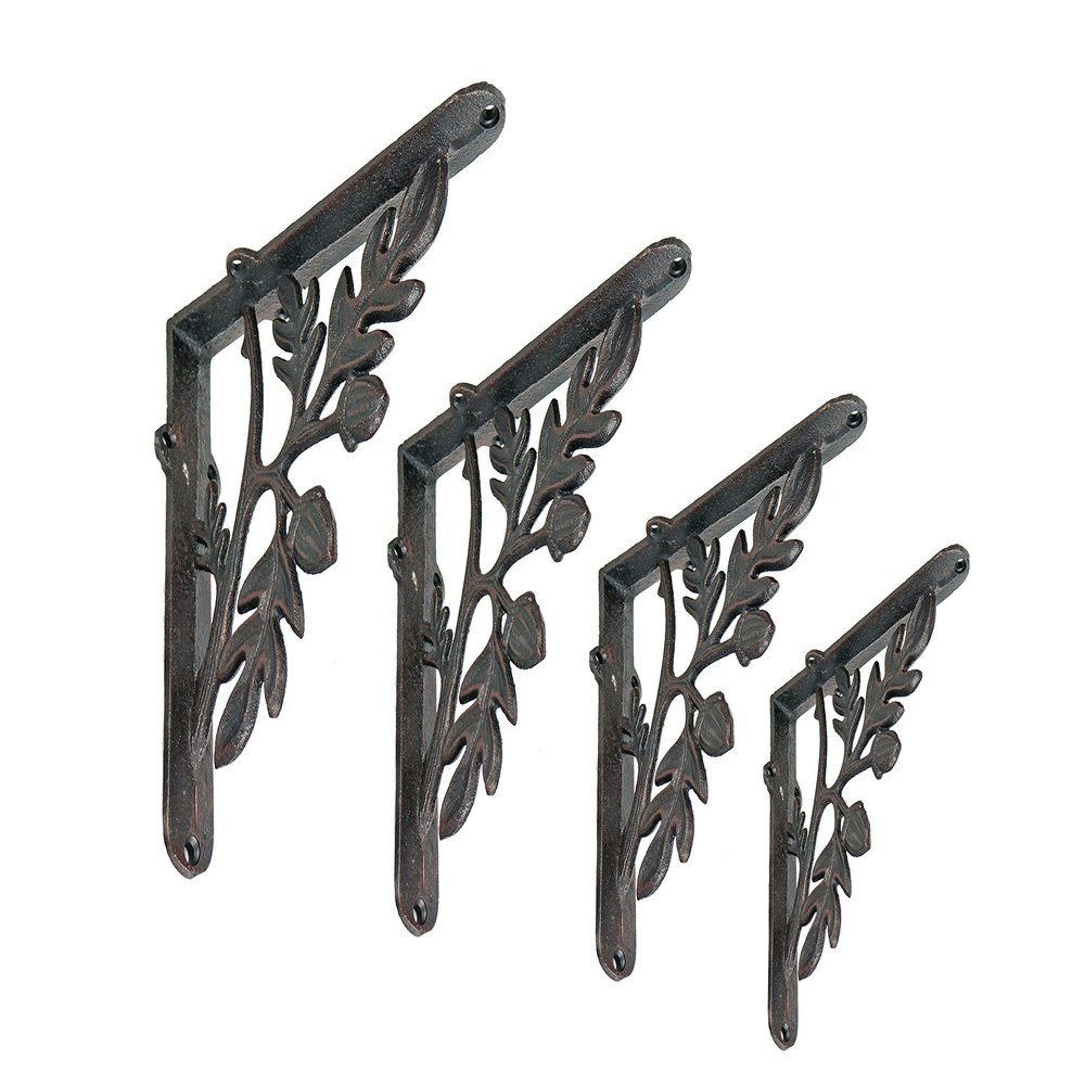 NACH Decorative Shelf Brackets, 4 Pack of 7 x 1.8 x 7 inch, Black Cast Iron Rustic Shelf Brackets - Metal Shelf Brackets for Wall - Rustic Tree Branch Shelf Bracket