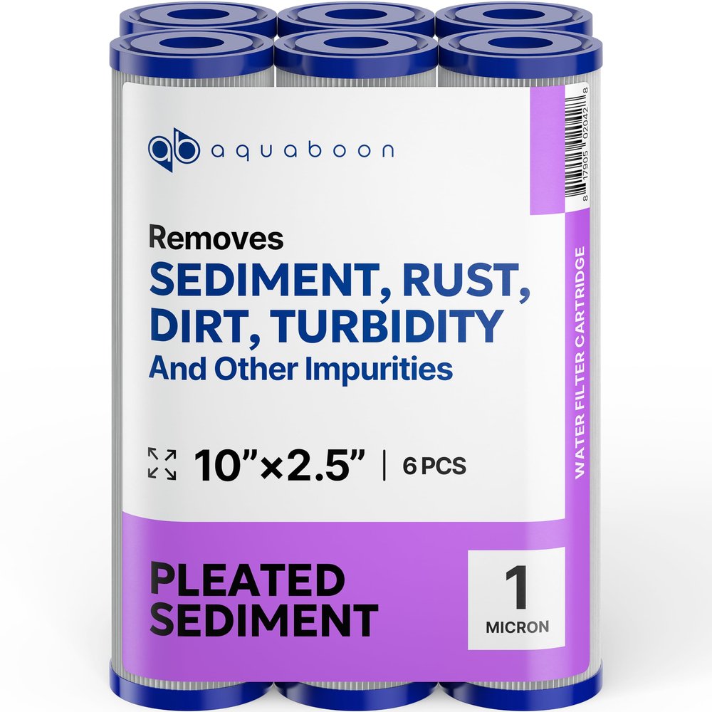 Aquaboon Pleated Sediment Filter 1 Micron 10 x 2.5 Water Filter 6-Pack