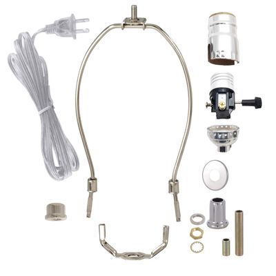 B&P Lamp Nickel Plated Finish Table Lamp Wiring Kit with a 8 Inch Harp and 3-Way Socket