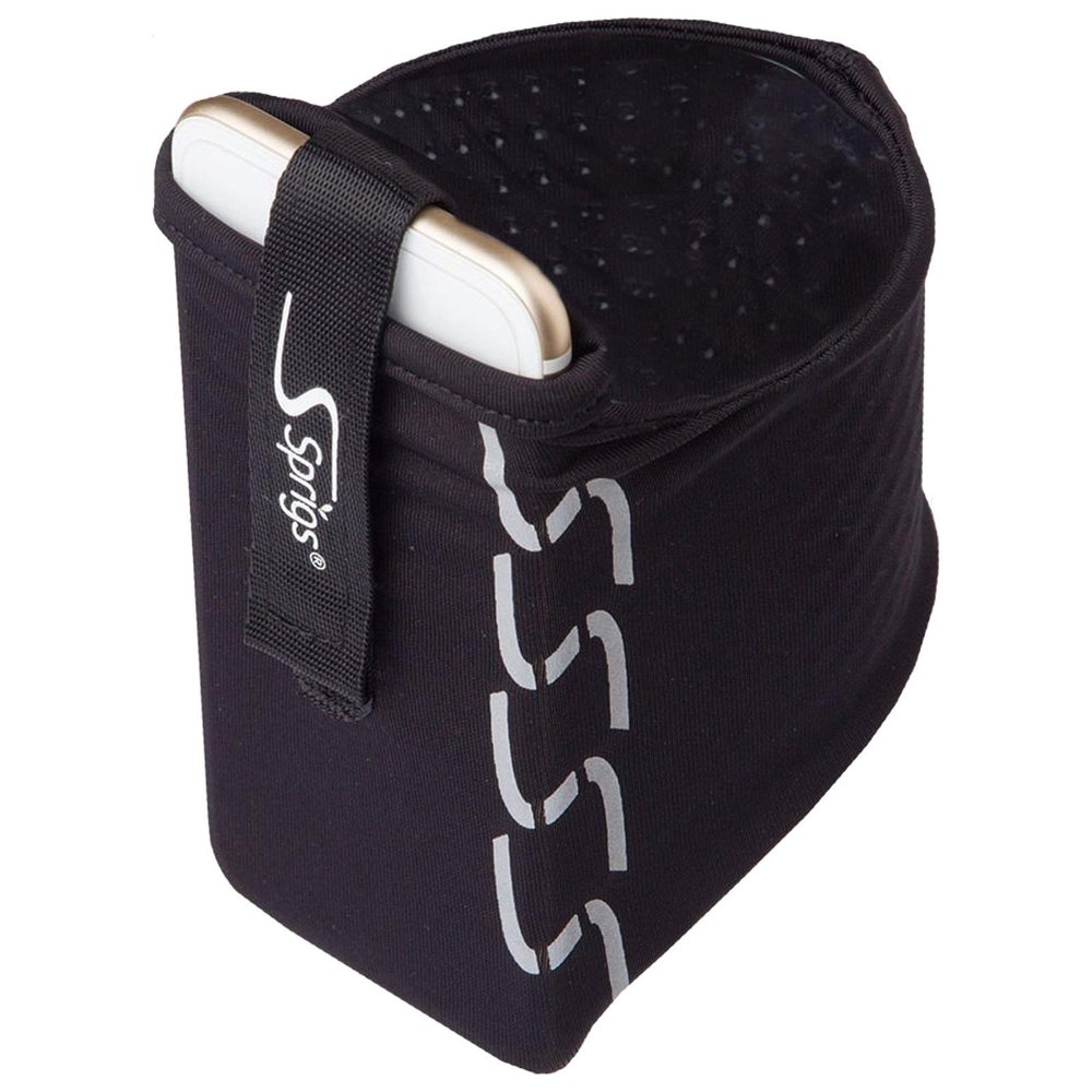 Sprigs Phone Armband for Running, Stretch Sleeve Arm Holder for iPhone 17, Samsung Galaxy S26 & Google Pixel 11, Fits Smartphones with Case for Jogging & Walking - Black Reflective, Medium