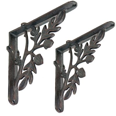 NACH Decorative Shelf Brackets, 2 Pack of 9 x 2.2 x 9 inch, Black Cast Iron Rustic Shelf Brackets - Metal Shelf Brackets for Wall - Rustic Tree Branch Shelf Bracket