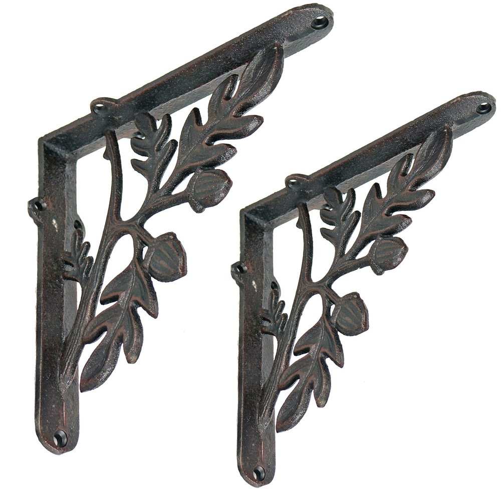 NACH Decorative Shelf Brackets, 2 Pack of 9 x 2.2 x 9 inch, Black Cast Iron Rustic Shelf Brackets - Metal Shelf Brackets for Wall - Rustic Tree Branch Shelf Bracket