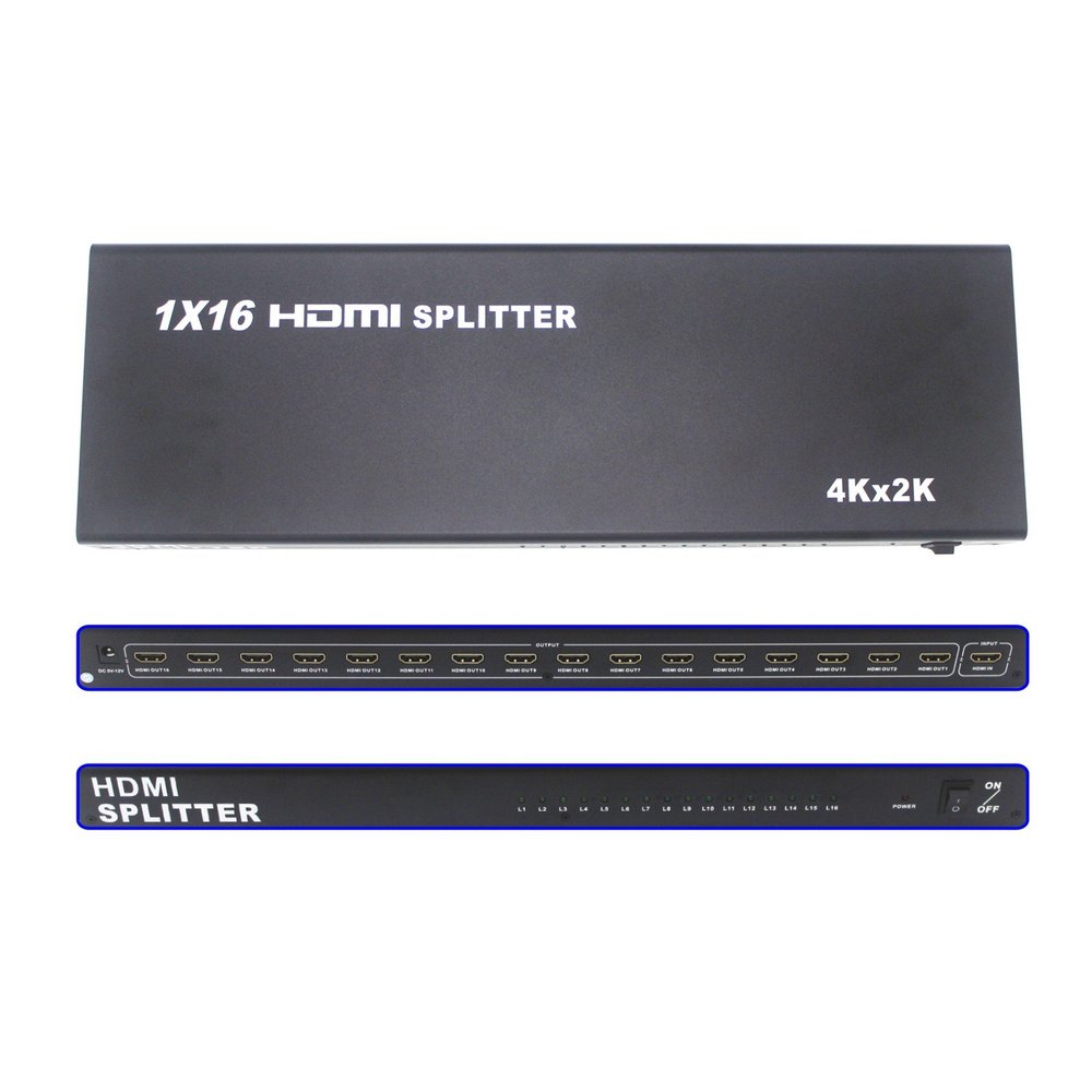 Optimal Shop 16 Port HDMI Splitter 1x16 Full HD 1080P HDMI 1.4 Splitter with Switcher Converter Support 4KX2K 3D Digital Audio Format-Black