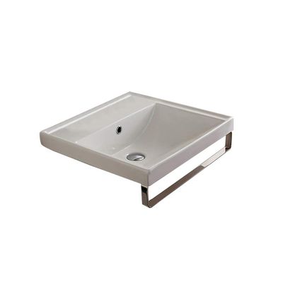 Scarabeo 3001-TB-No Hole ML Square Wall Mounted Ceramic Sink with Polished Chrome Towel Bar, White