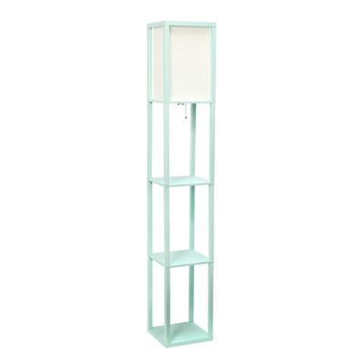 Simple Designs LF1014-TAN Etagere Organizer Storage Shelf Linen Shade Floor Lamp, Tan