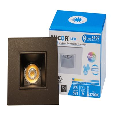 Nicor Lighting 2 inch Square LED Downlight in Oil-Rubbed Bronze, 3000K (DQR2-10-120-3K-OB)