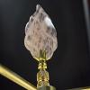 Rose Quartz Leaf Lamp Finial with Polished Brass Base 3"h view 2