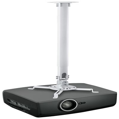 Mount-IT! Projector Ceiling Mount [30 lbs Capacity] Universal Bracket | 360 Full Motion with Tilt and Swivel Rotate | Adjustable Pole Height from 21-34.5 Inches, Extendable Arms (White | Long)