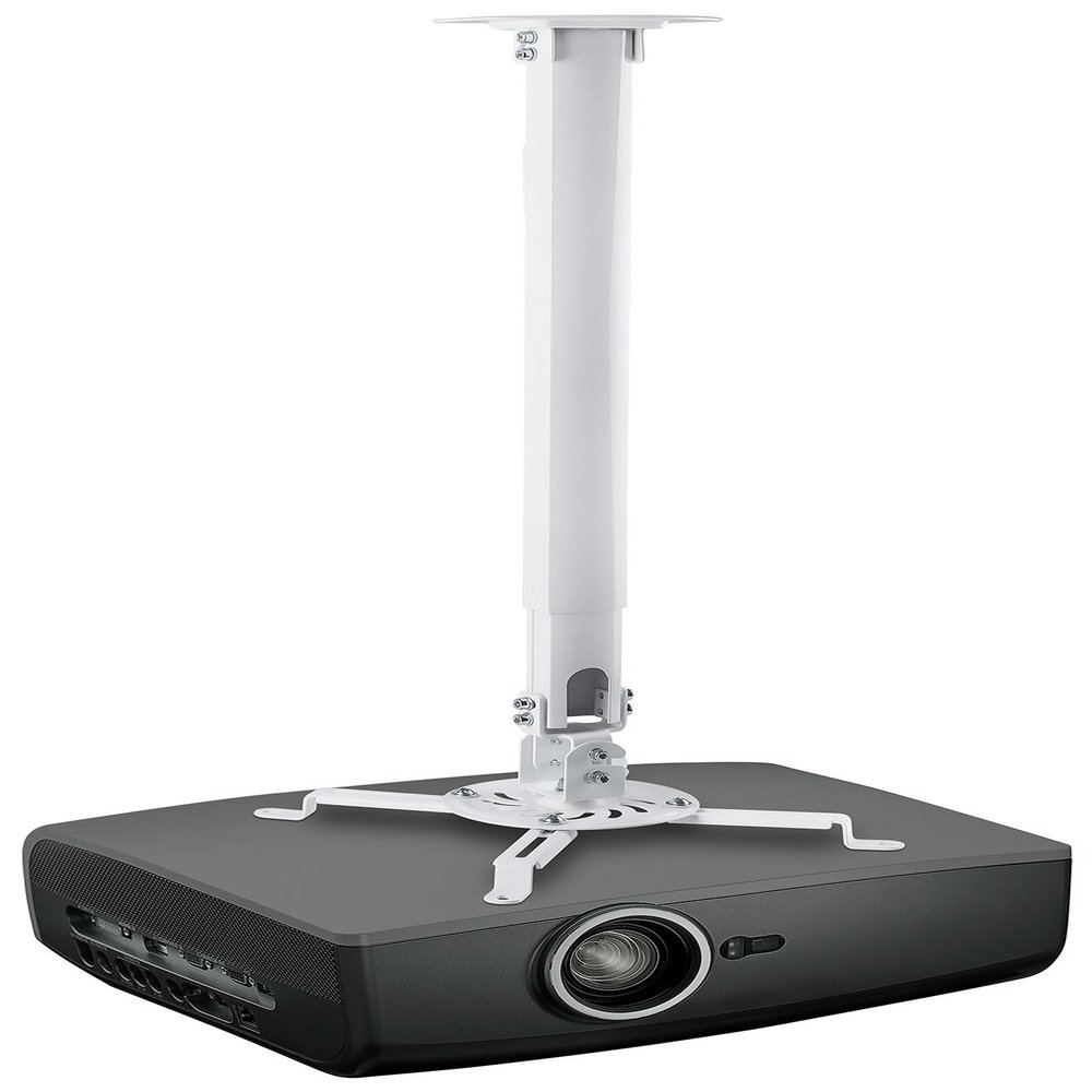 Mount-IT! Projector Ceiling Mount [30 lbs Capacity] Universal Bracket | 360 Full Motion with Tilt and Swivel Rotate | Adjustable Pole Height from 21-34.5 Inches, Extendable Arms (White | Long)