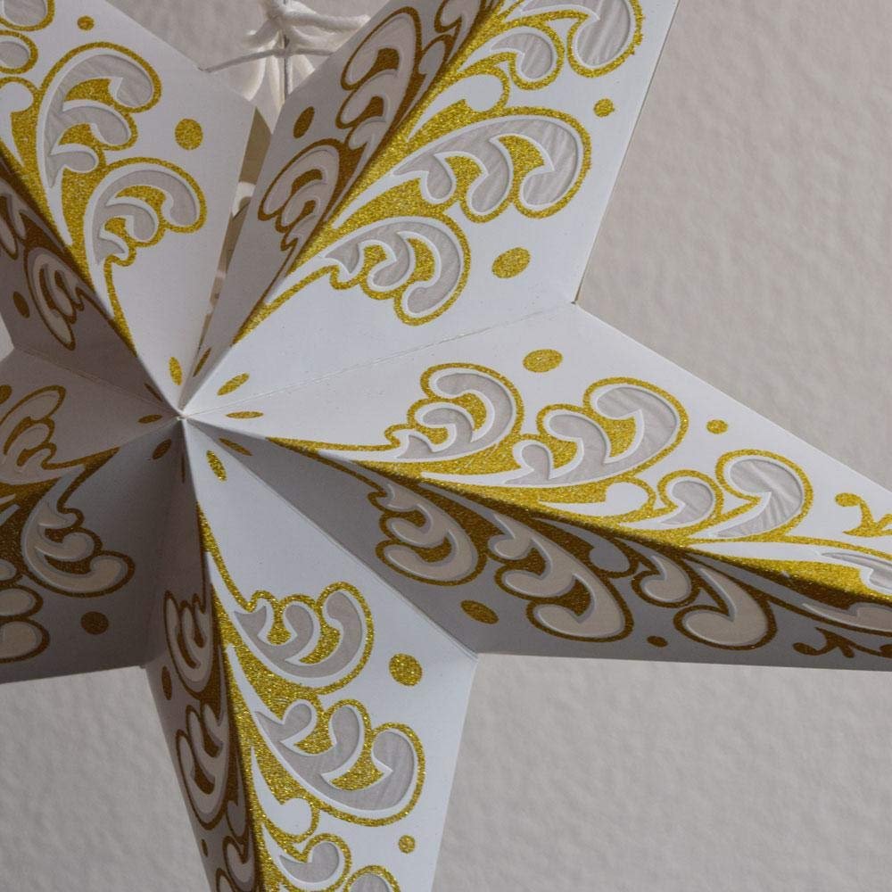 PaperLanternStore.com 24 Inch Gold Wave Glitter Paper Star Lantern, Hanging