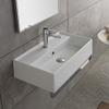 Scarabeo 5002-TB-One Hole Teorema Rectangular Wall Mounted Ceramic Sink with Polished Chrome Towel Bar, White view 1